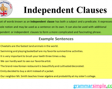 What is a Independent Clause? Definition, Independent Clauses Types and Example Sentences