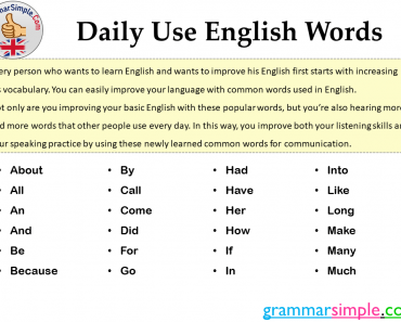 Daily Use English Words, Daily Use English Words List